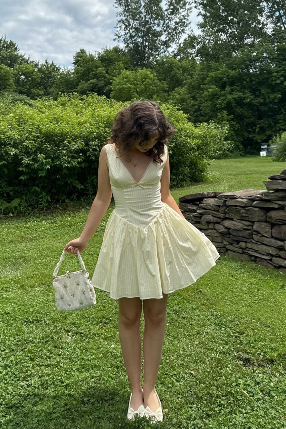 White V-Neck Midi Dress