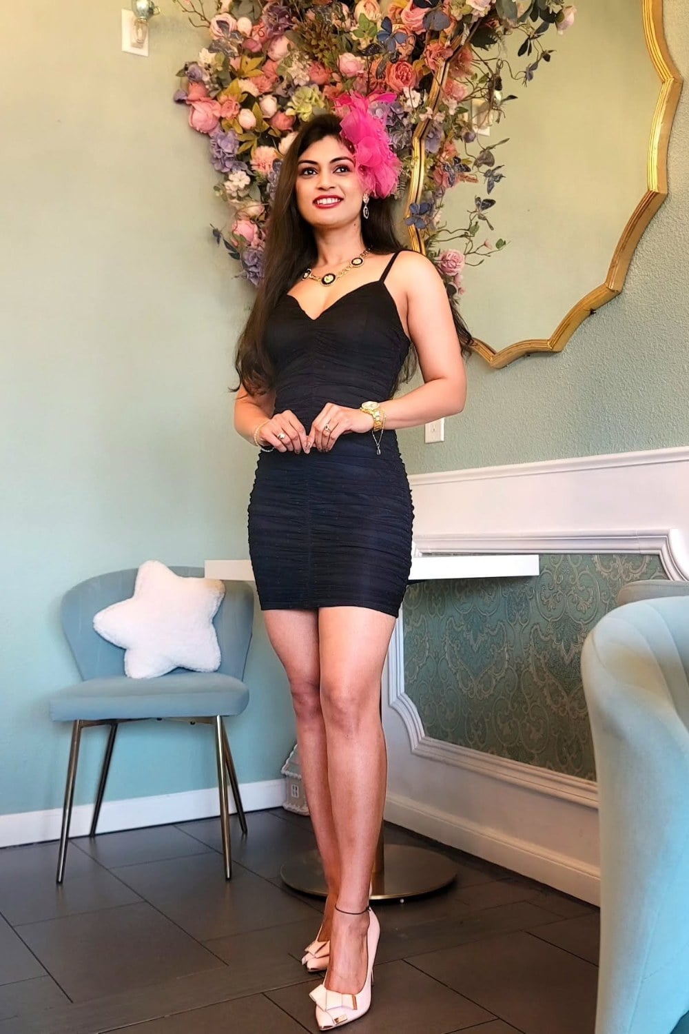Black Ruched Bodycon Dress