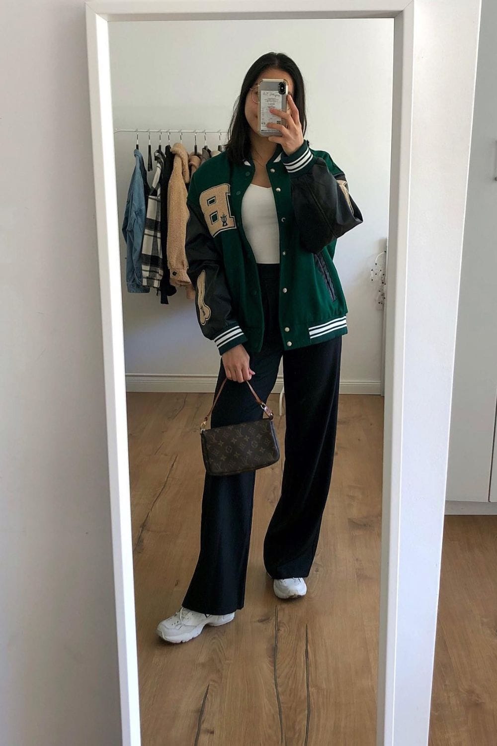 Varsity Jacket, Tank Top, and Wide-Leg Pants