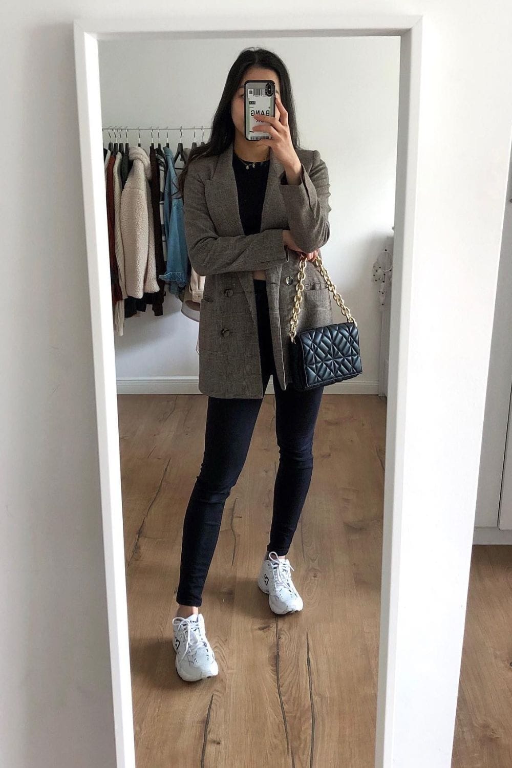 Gray Oversized Blazer and Black Skinny Jeans