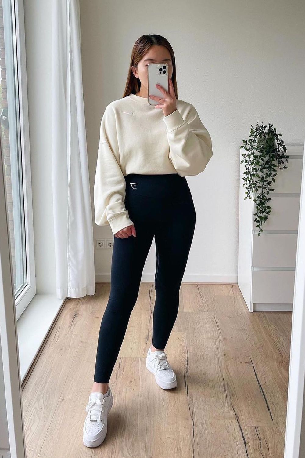 Cream Oversized Sweatshirt and Black Leggings