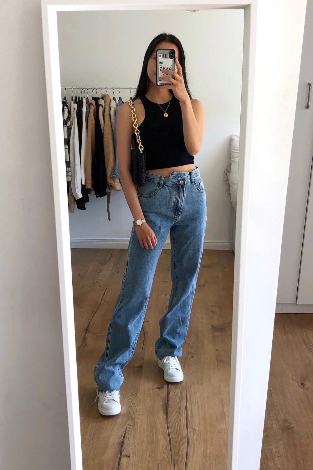Black Crop Top and Light Wash Jeans