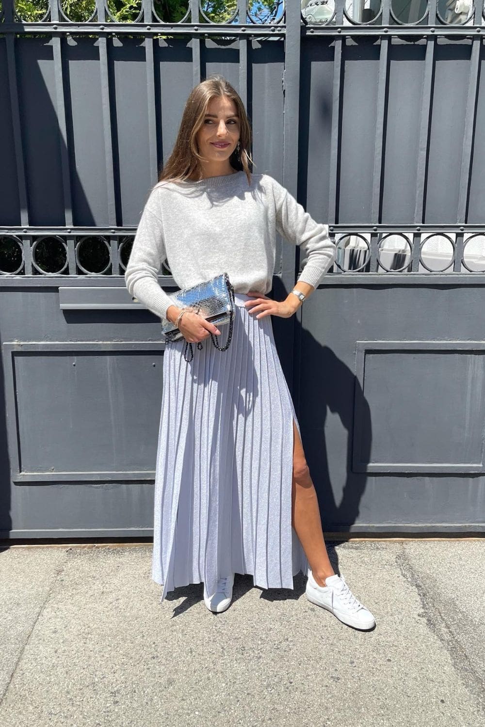 Knit Sweater and Pleated Maxi Skirt