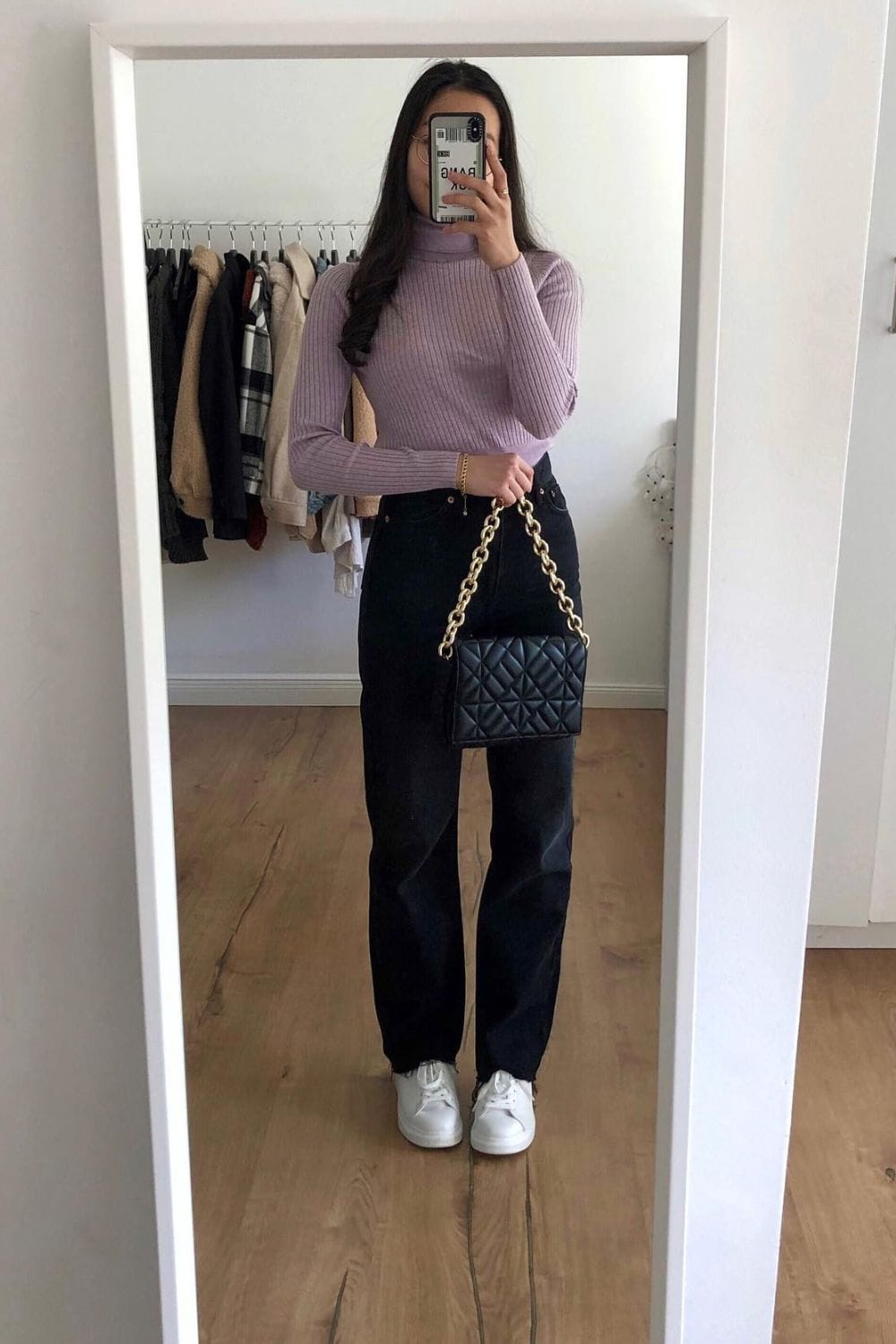 Lavender Ribbed Sweater and Black Jeans
