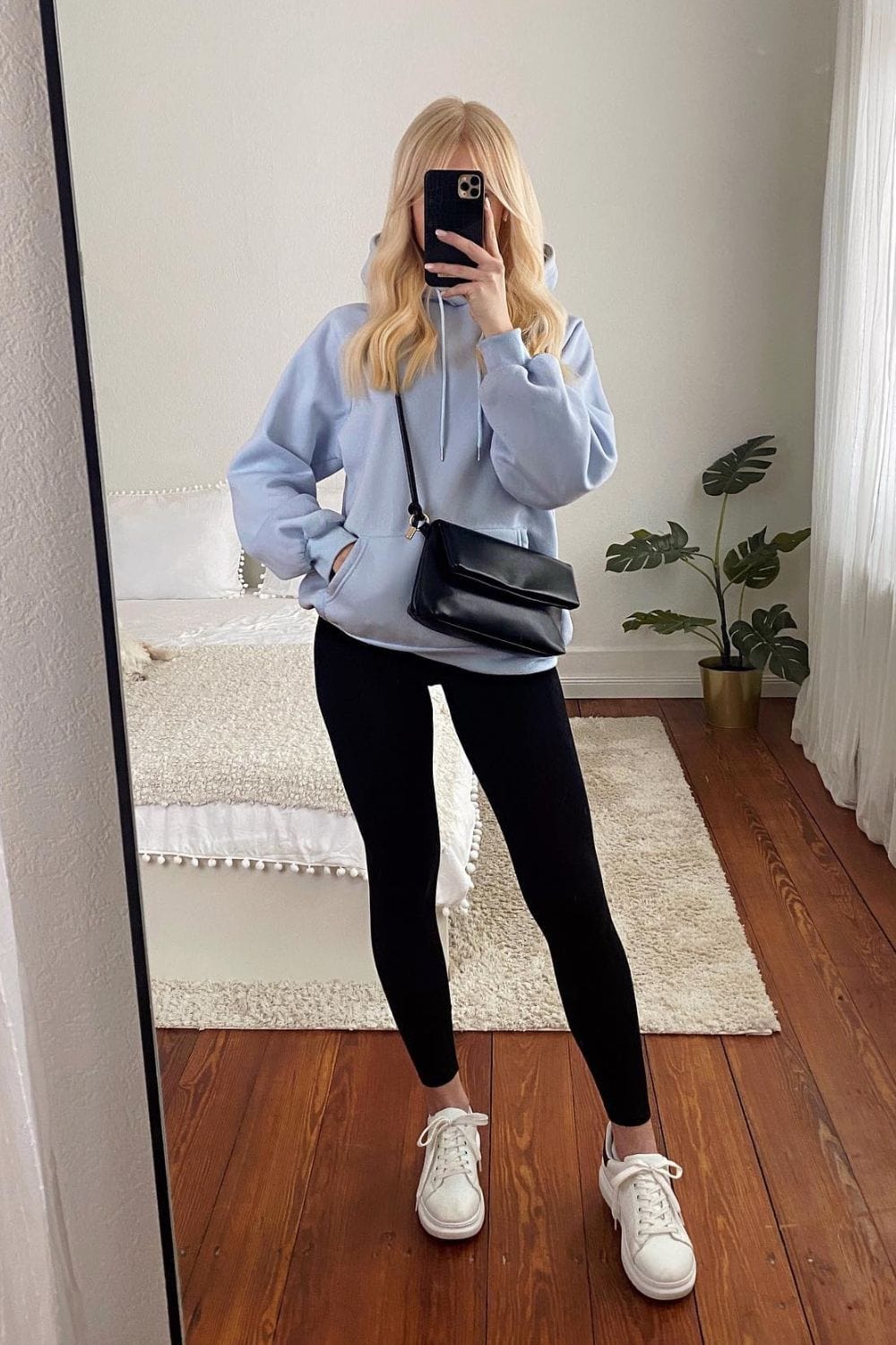 Light Blue Oversized Hoodie and Black Leggings