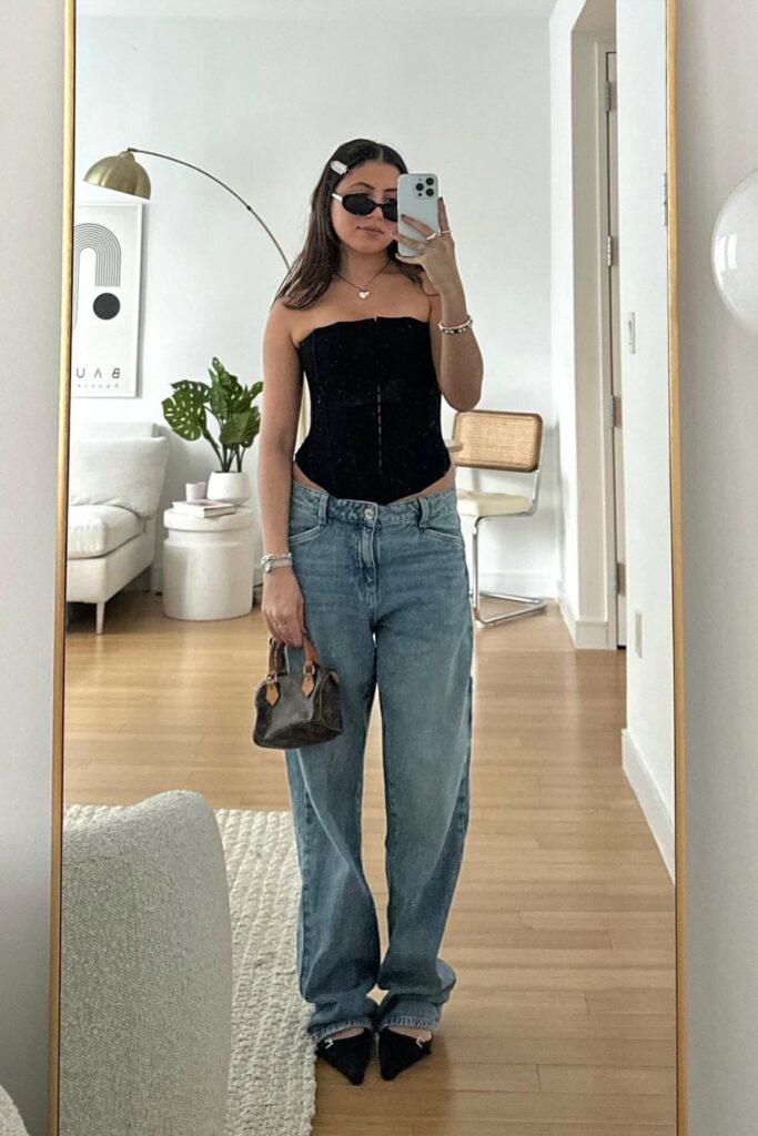 Strapless Corset Top and Baggy Jeans