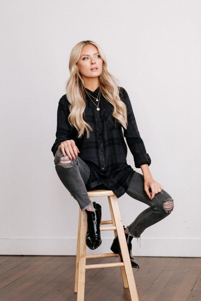 Black Plaid Shirt and Skinny Jeans