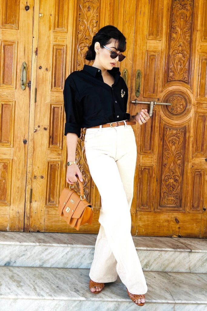 Black Oversized Shirt and White Jeans