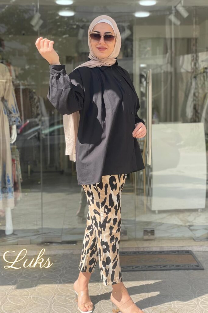 Black Oversized Shirt and Leopard Pants