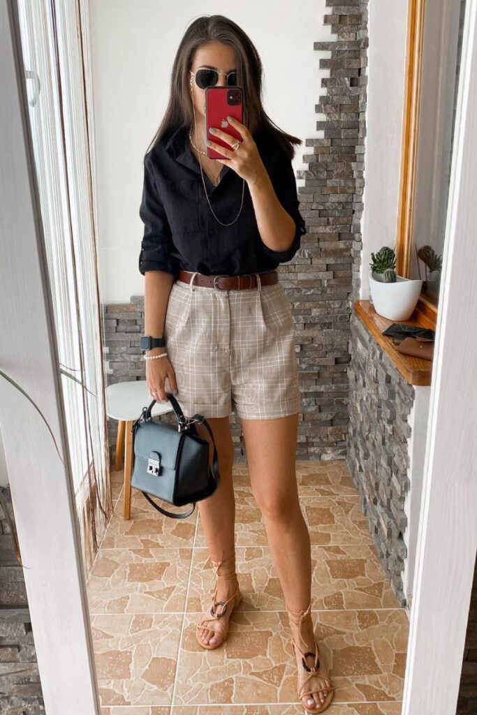 Black Shirt and Checked Shorts