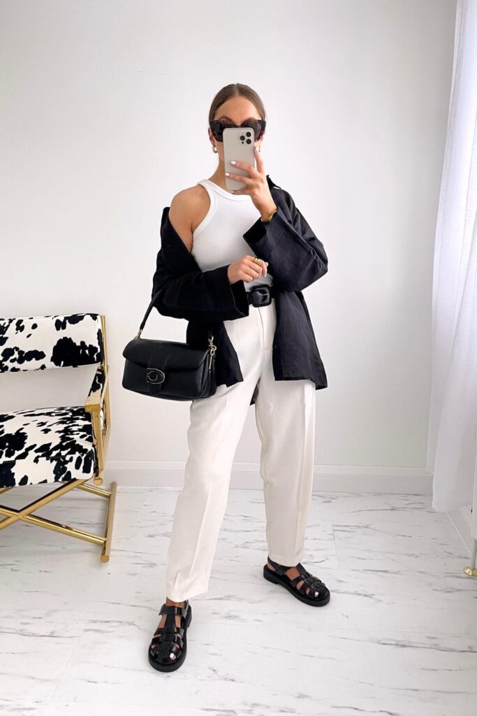 White Tank Top and Black Oversized Shirt