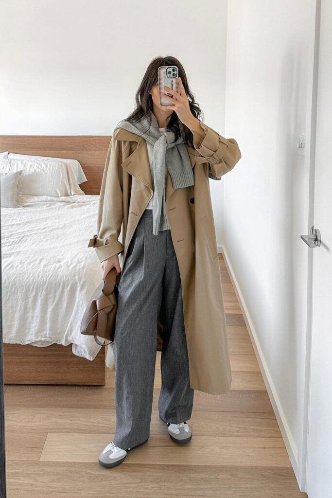 Trench Coat and Wide-Leg Pants
