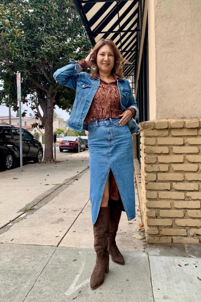 Denim Jacket and Long Denim Skirt
