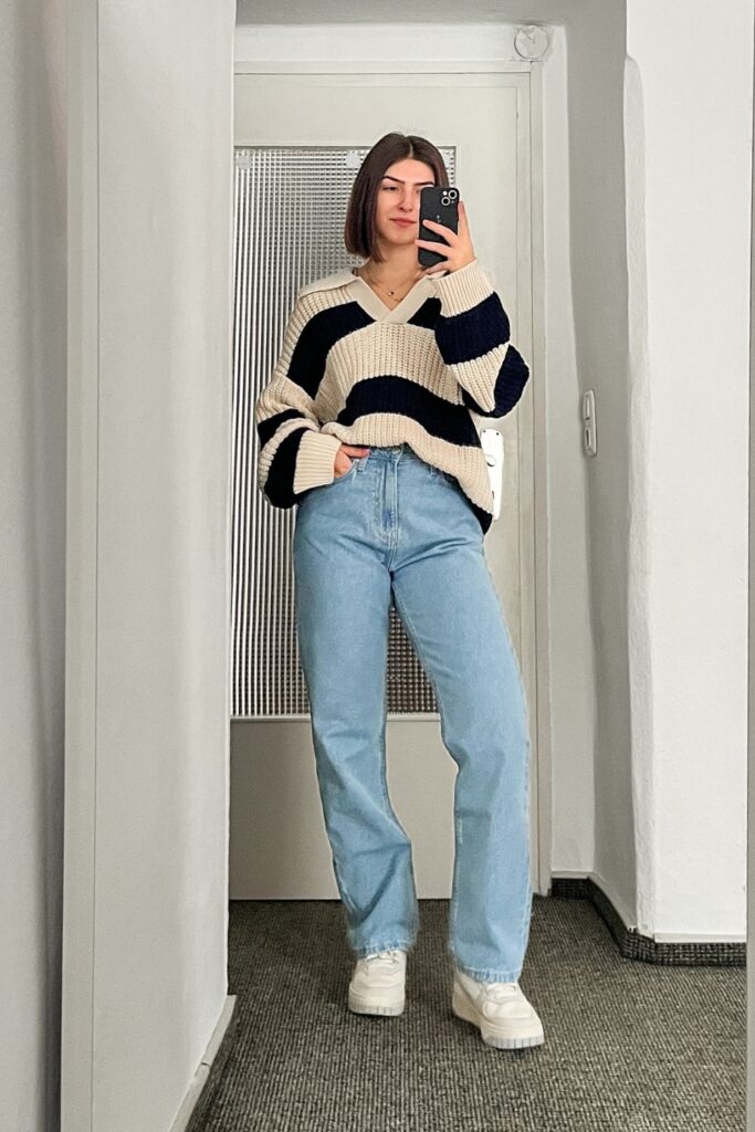 Striped Oversized Sweater and Straight Leg Jeans