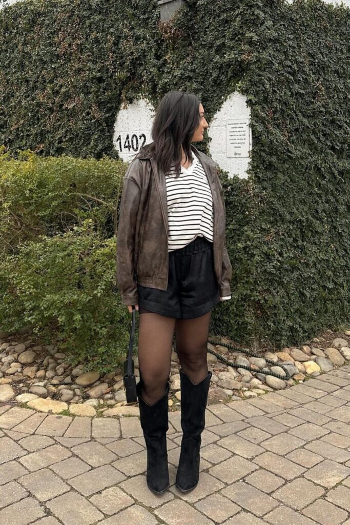 Suede Jacket and Striped Top