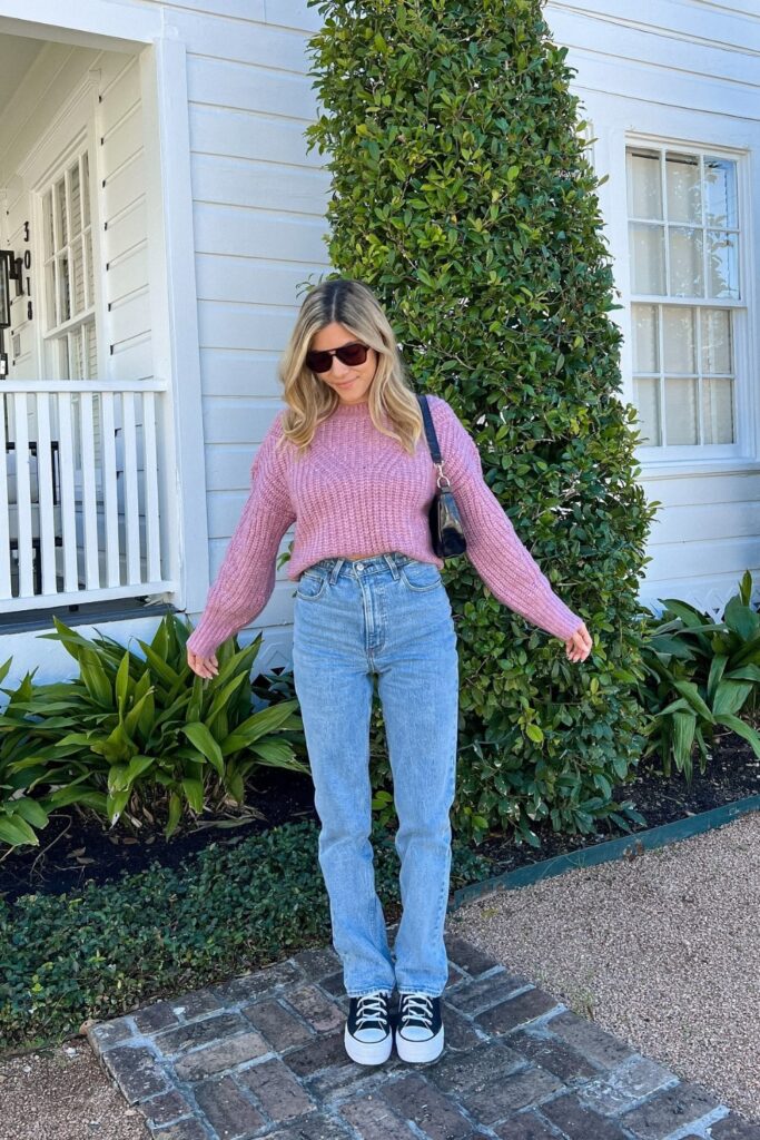 Oversized Cable Knit Sweater and Jeans