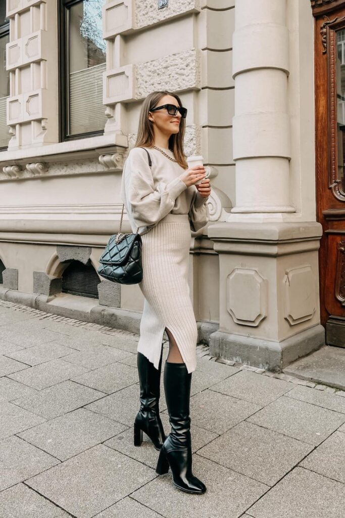 Cream Sweater and Matching Midi Skirt