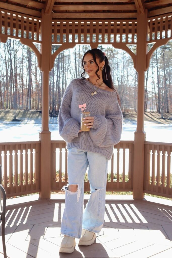 Oversized Knit Sweater and Distressed Jeans
