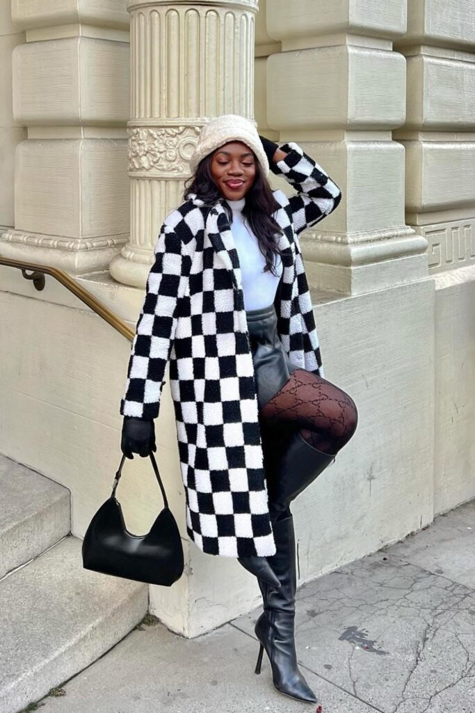 Checkered Coat and Knee-High Boots