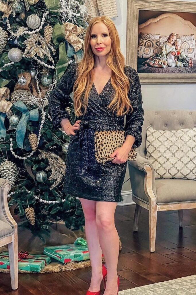 Navy Sequined Wrap Dress