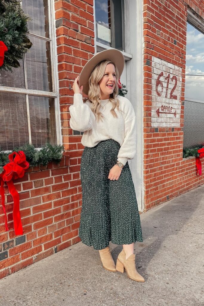 Chunky Knit Sweater and Polka Dot Skirt