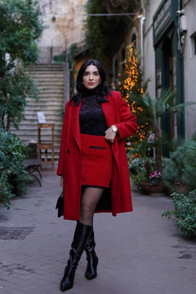 Red Coat and Mini Skirt Set