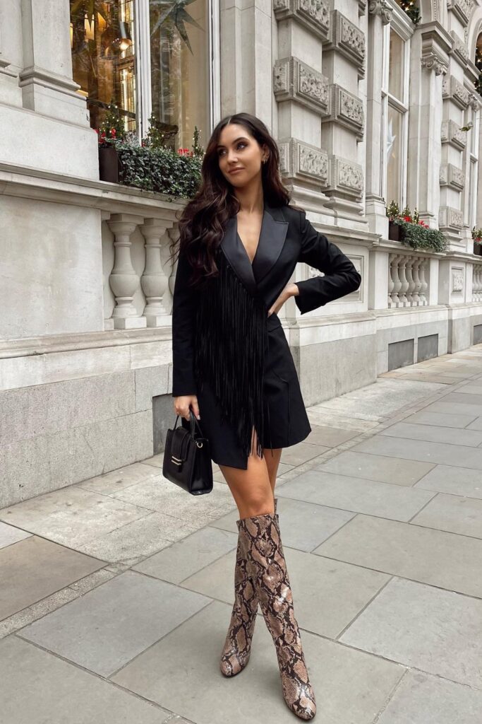 Black Blazer Dress and Snakeskin Boots