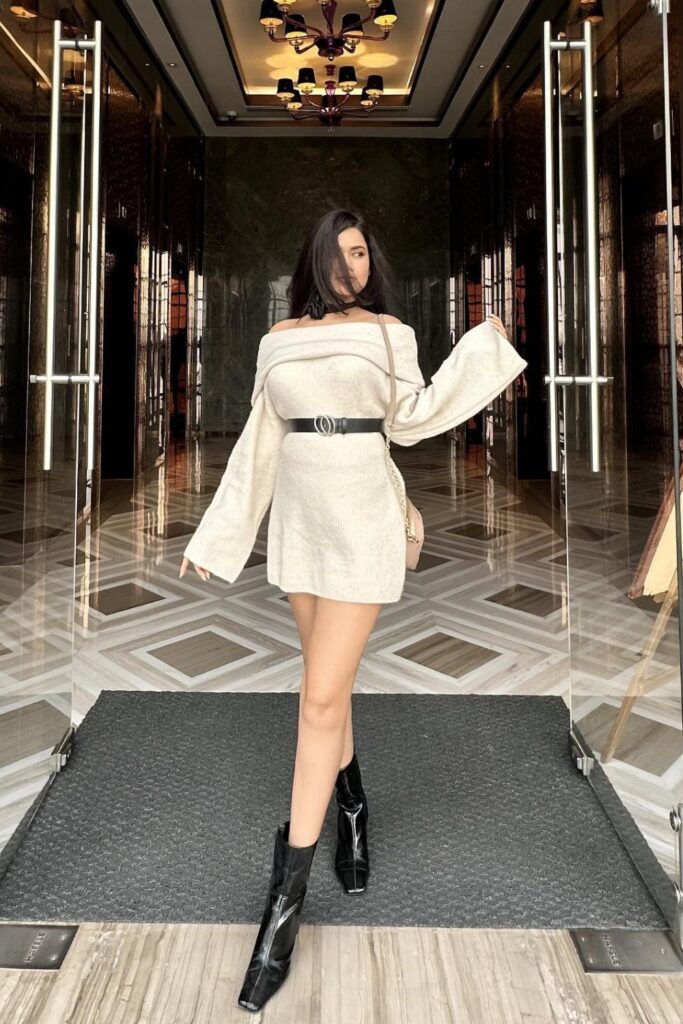 White Off-Shoulder Sweater Dress