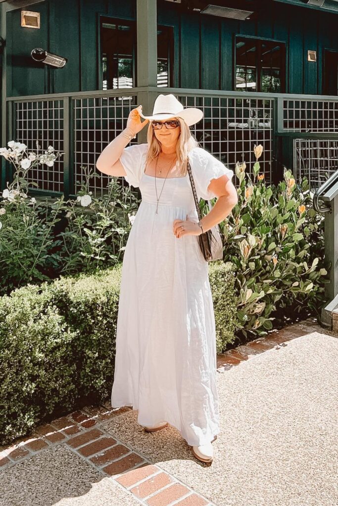 White Maxi Dress and White Cowboy Boots
