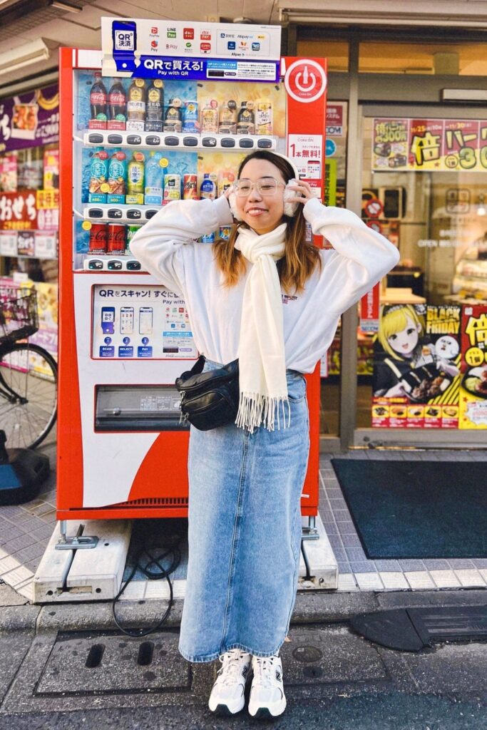 White Oversized Sweatshirt and Denim Skirt