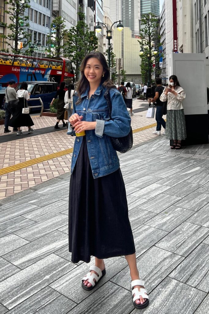Denim Jacket and Black Maxi Dress