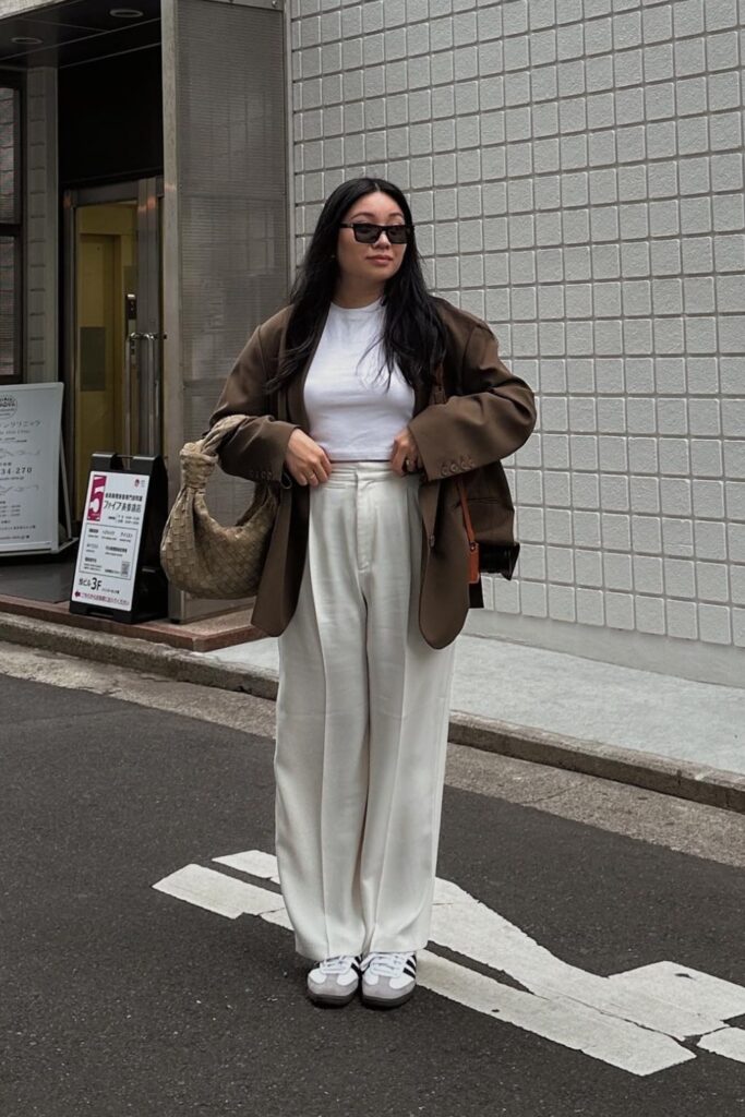 White Tank and Brown Blazer