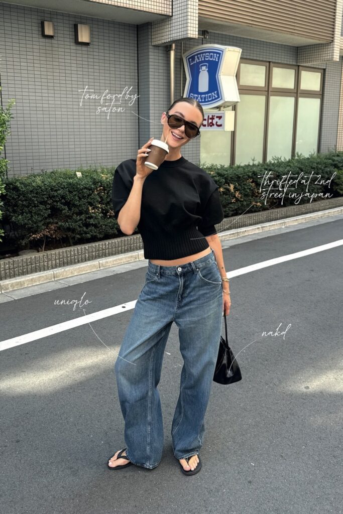 Black Cropped Sweatshirt and Light Wash Jeans