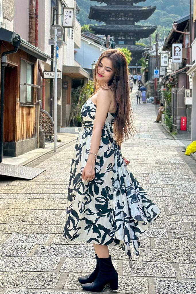 Strapless Floral Maxi Dress and Ankle Boots