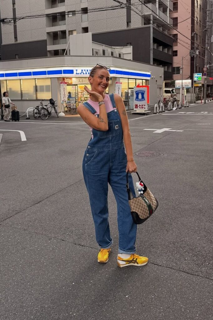 Denim Overalls and Sleeveless Top