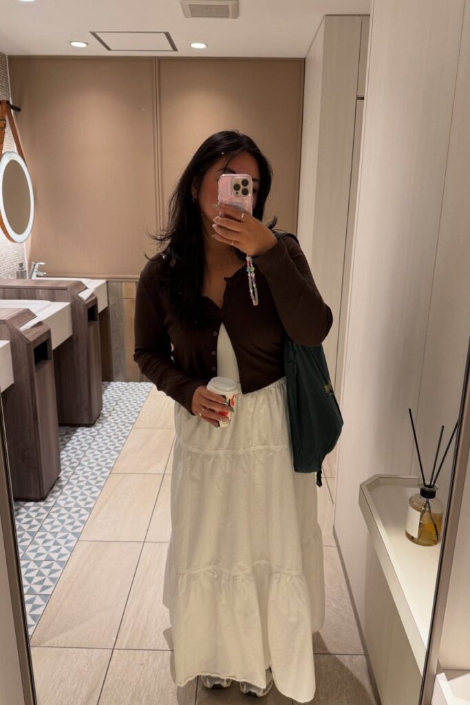 Cardigan and Tiered Maxi Skirt