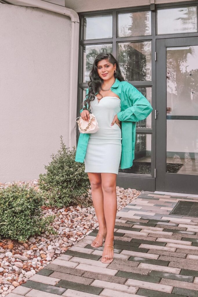 Mint Green Shirt Over Strapless Dress