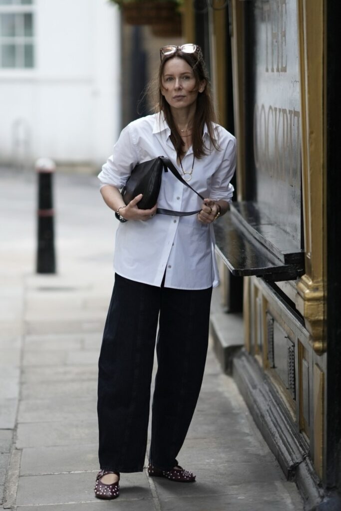 White Shirt and Black Wide-Leg Pants