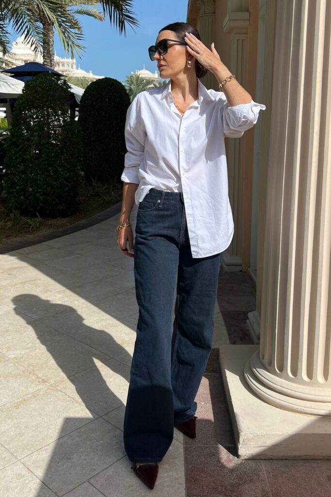 White Oversized Shirt and Dark Wash Jeans