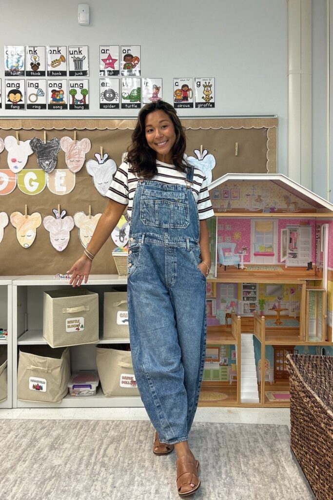 T-Shirt and Denim Overalls