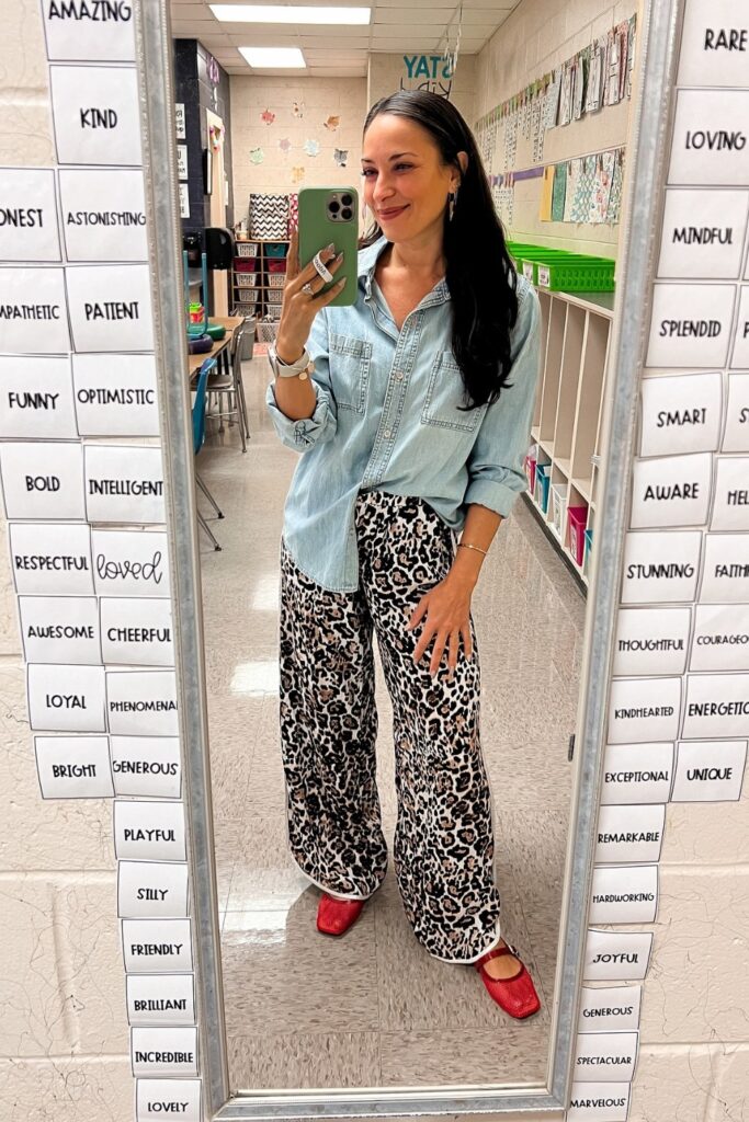 Denim Shirt and Leopard Print Pants