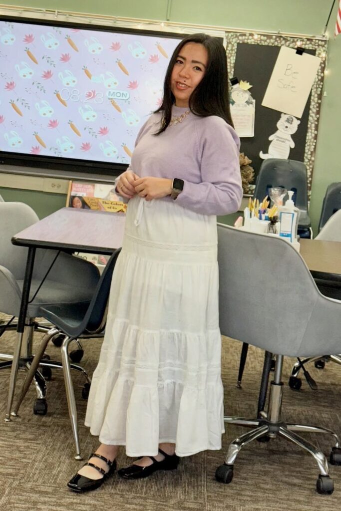 Crewneck Sweater and Tiered Maxi Skirt