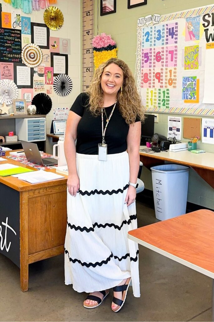 Black Top and White Maxi Skirt
