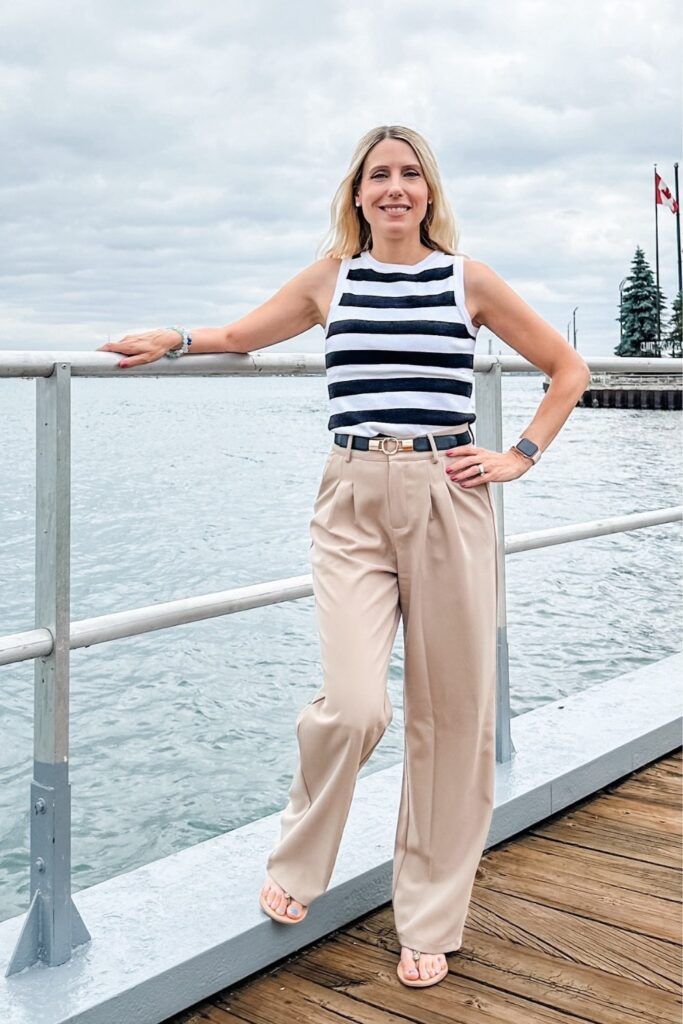 Striped Sleeveless Top and Khaki Trousers