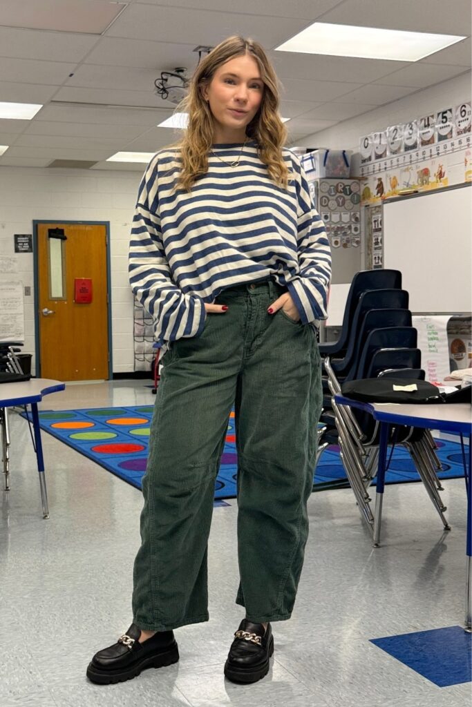 Striped Oversized Sweater and Corduroy Pants