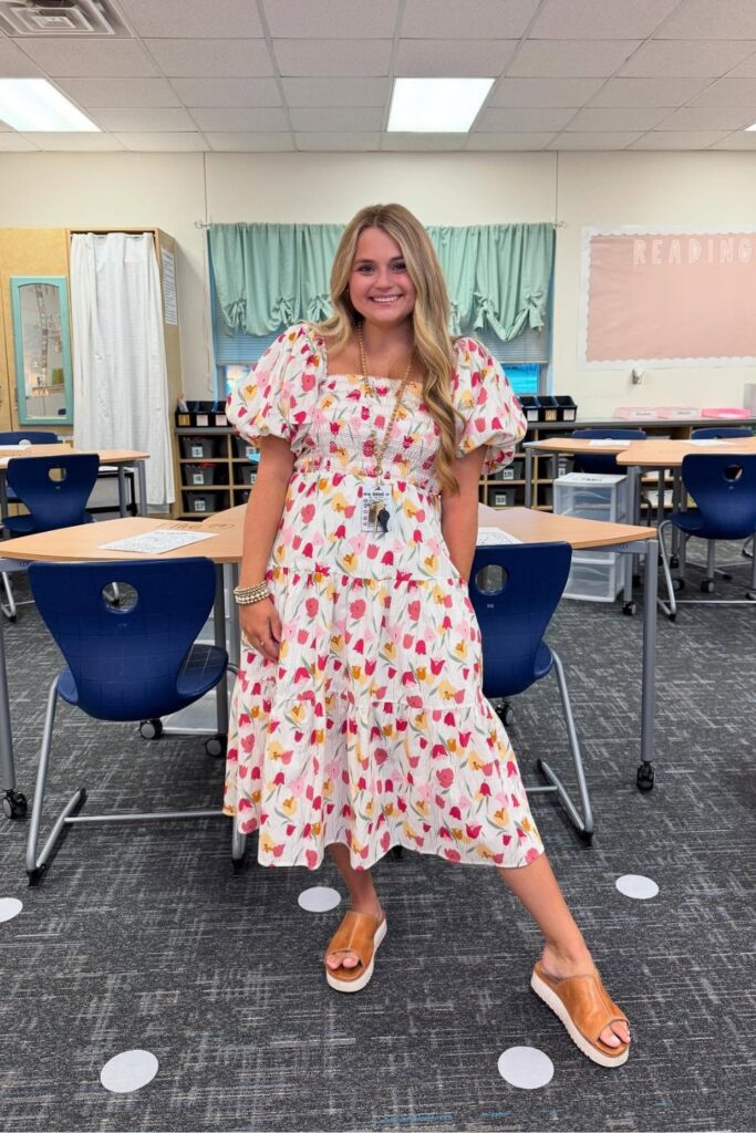 White Floral Midi Dress