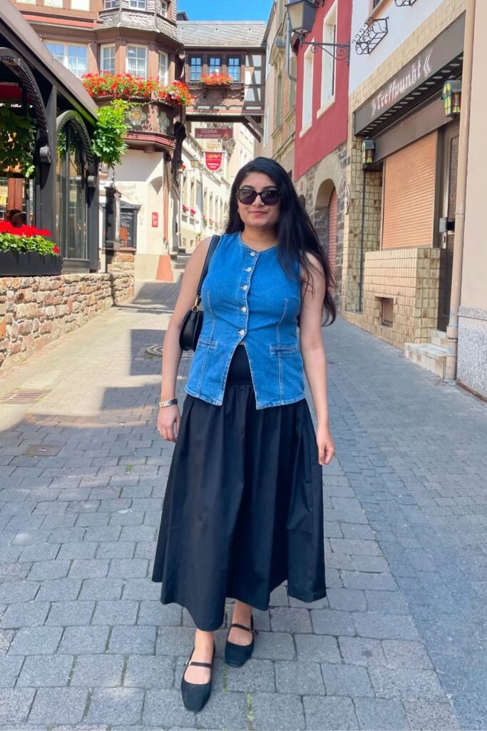 Denim Vest and Flowy Maxi