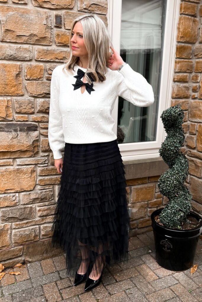 Cable Knit Sweater and Tulle Skirt