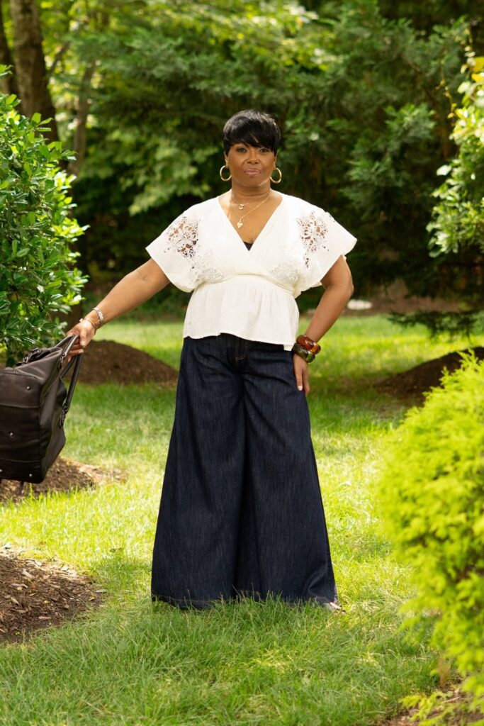 Lace Top and Denim Skirt