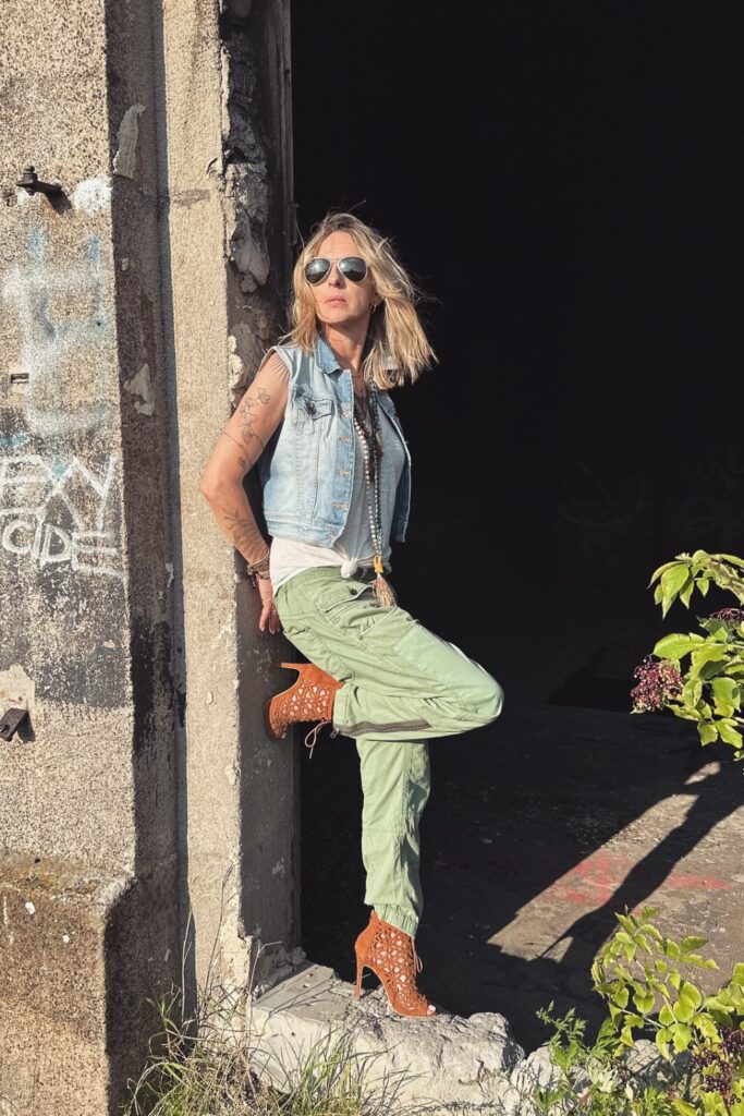 Denim Vest and Cargo Pants